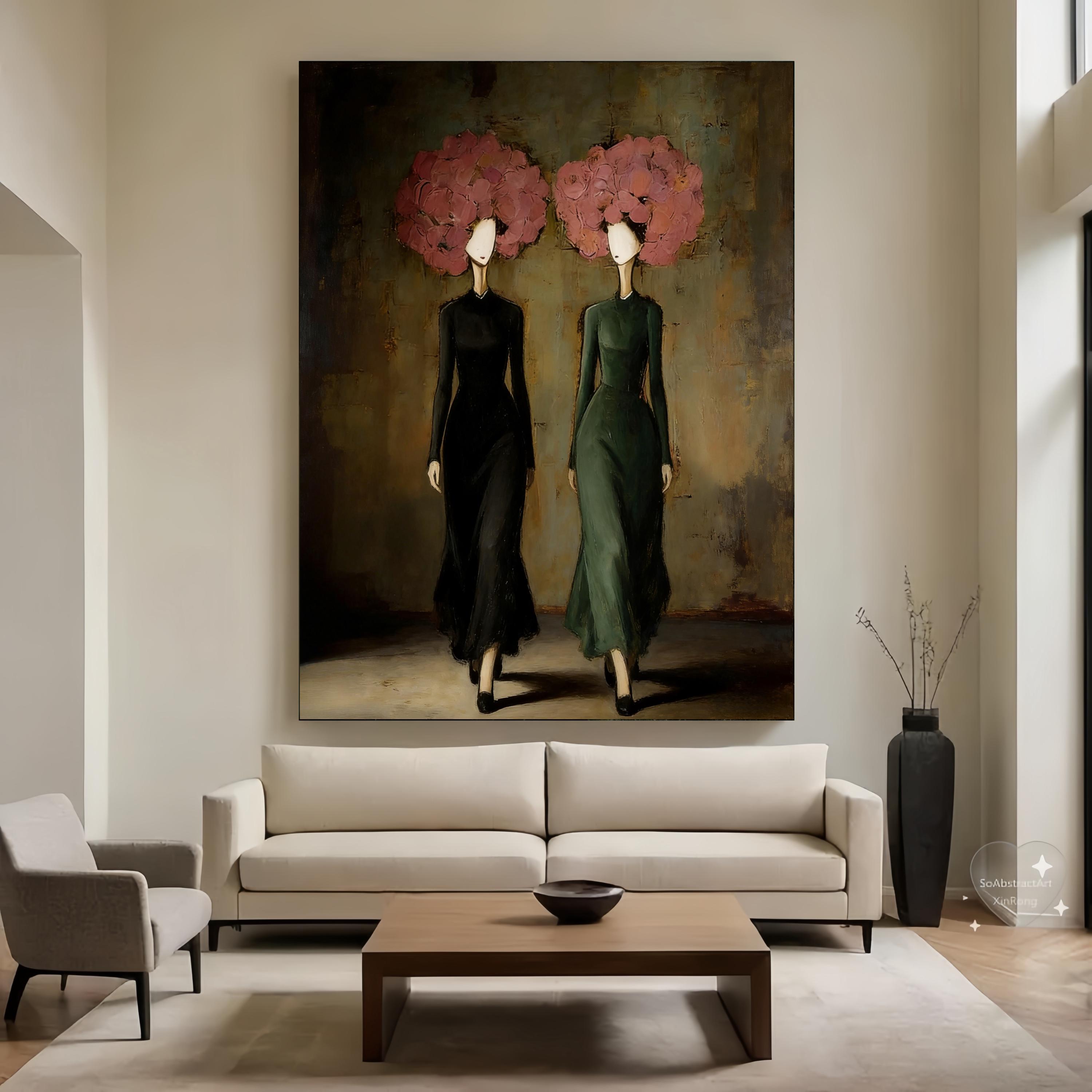 Handmade Wabi Sabi Textured Oil Painting Vintage Neutral Brown Abstract ...