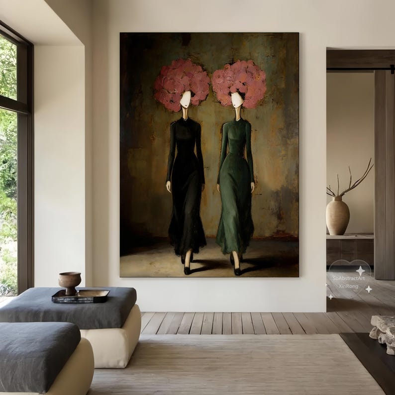 Handmade Wabi Sabi Textured Oil Painting Vintage Neutral Brown Abstract ...