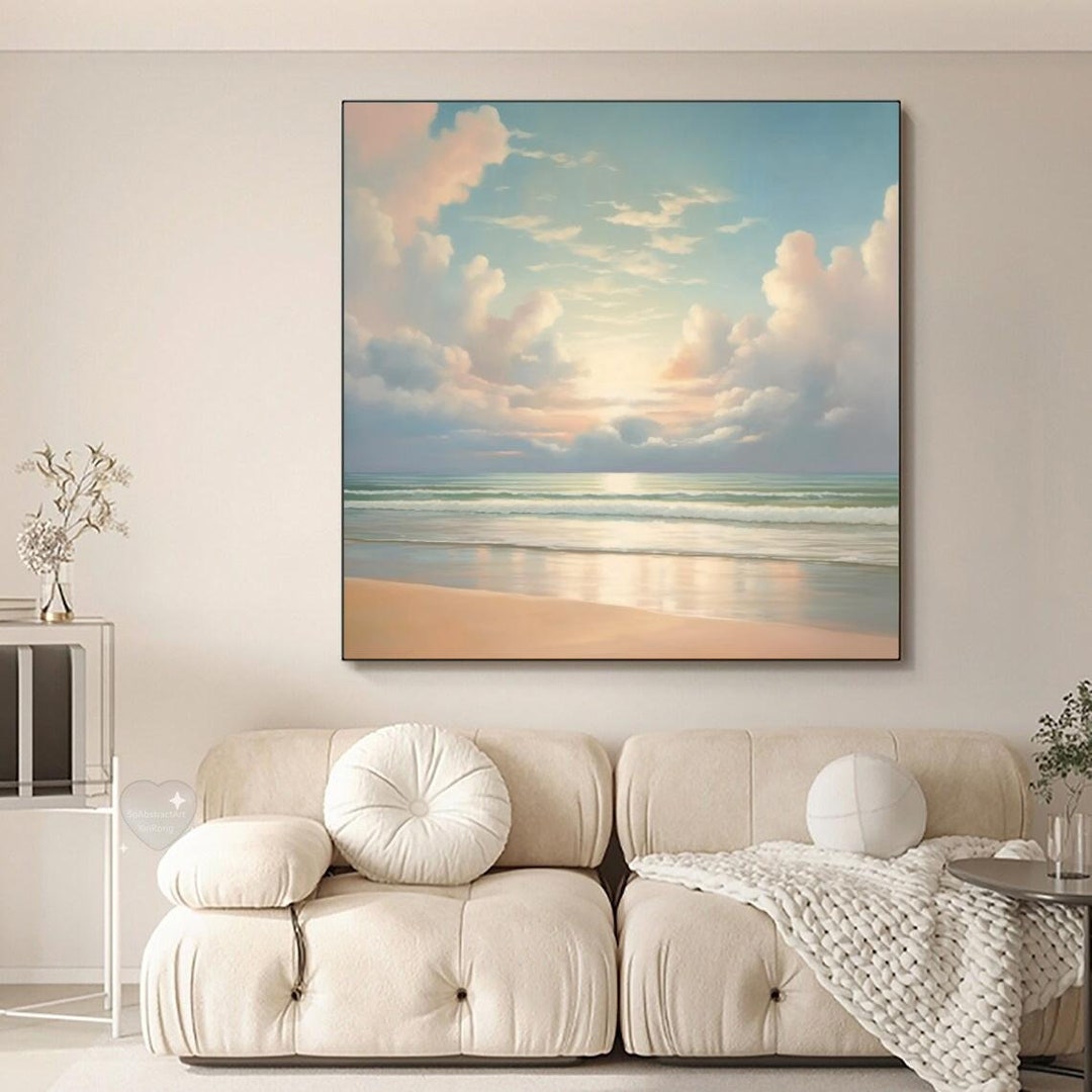 Original Sea Abstract Oil Painting Beach Texture Painting Large Sky and ...