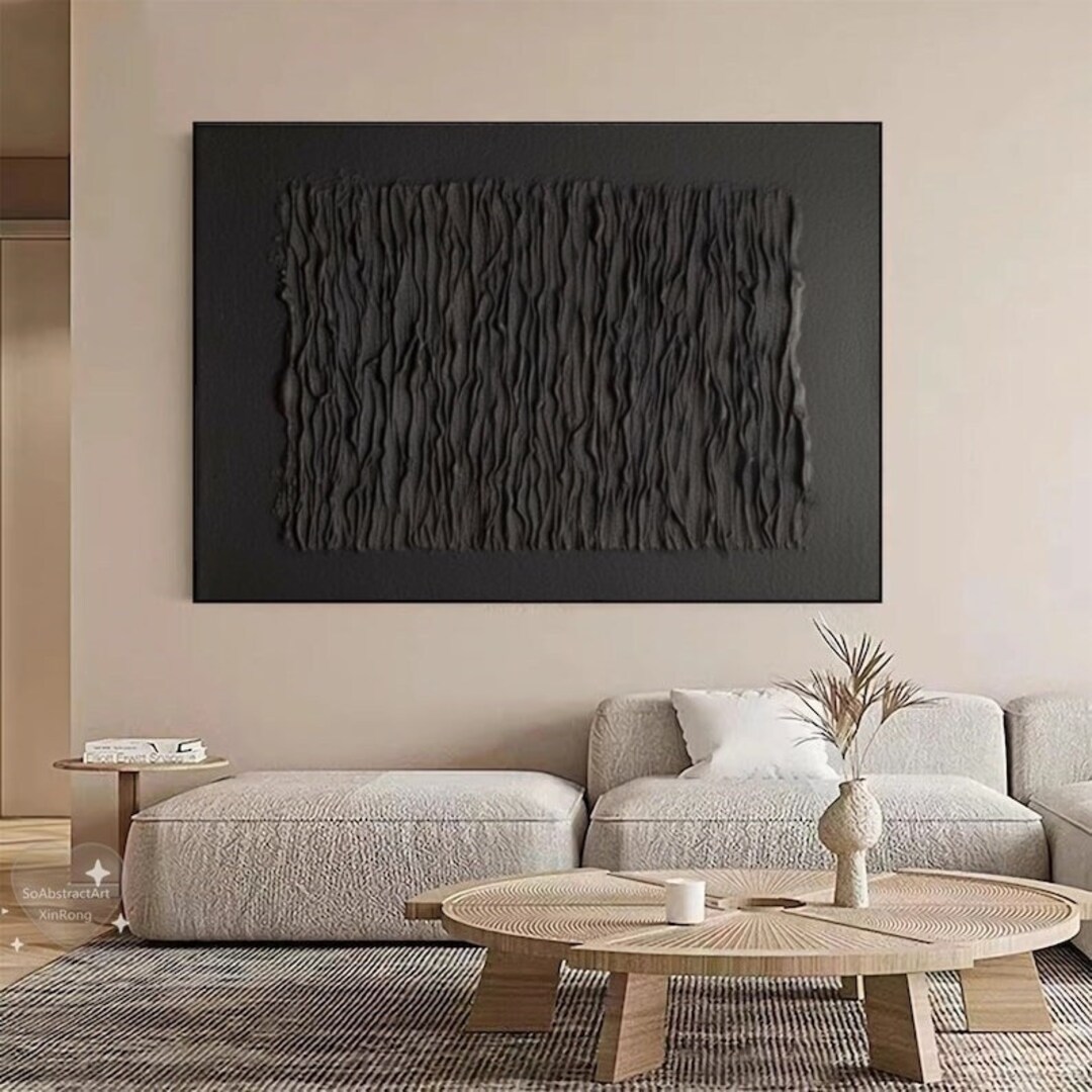Large Black Abstract Painting for Living Room Contemporary Oil Painting ...