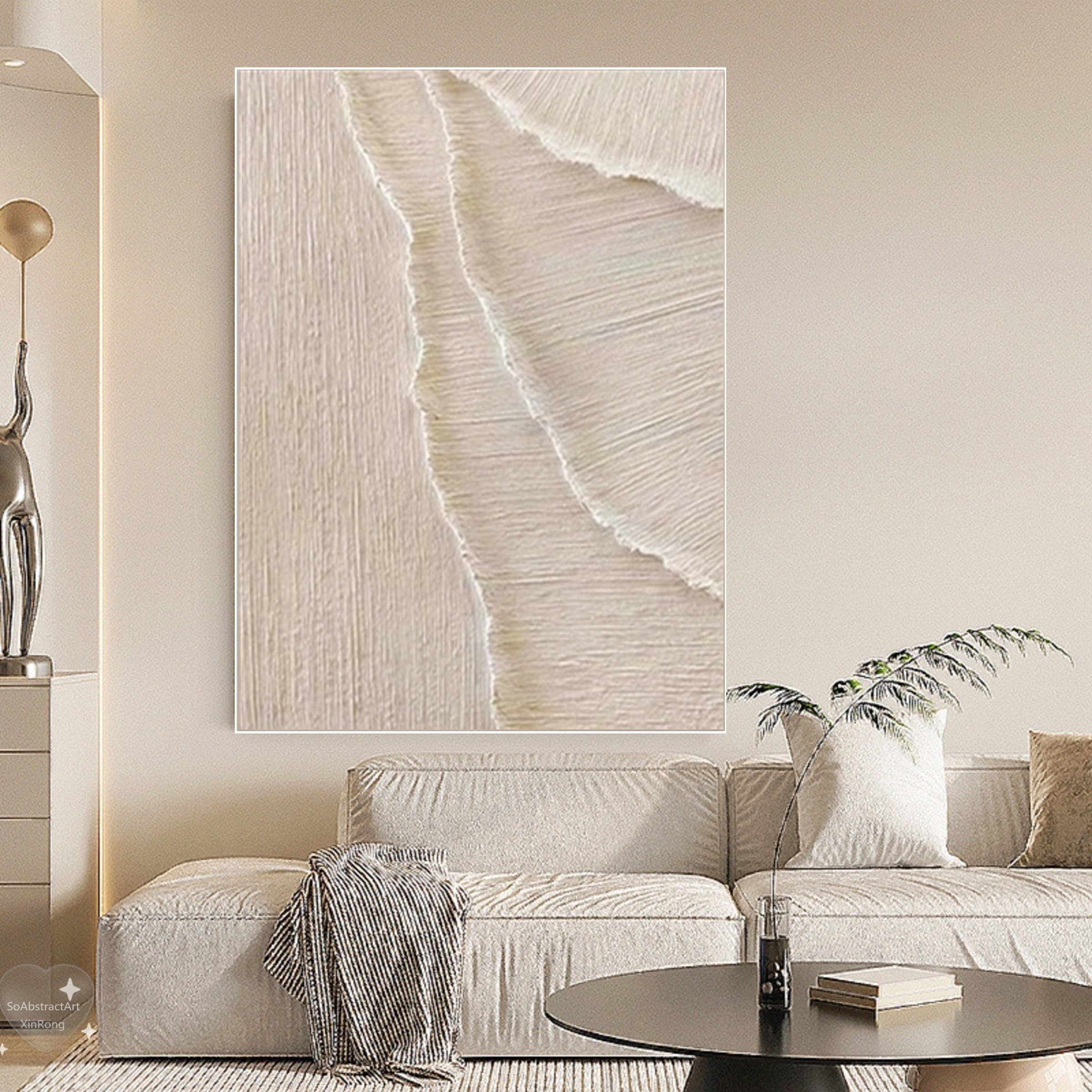 Large Beige Plaster Wall Art Beige 3D Texture Painting Modern ...
