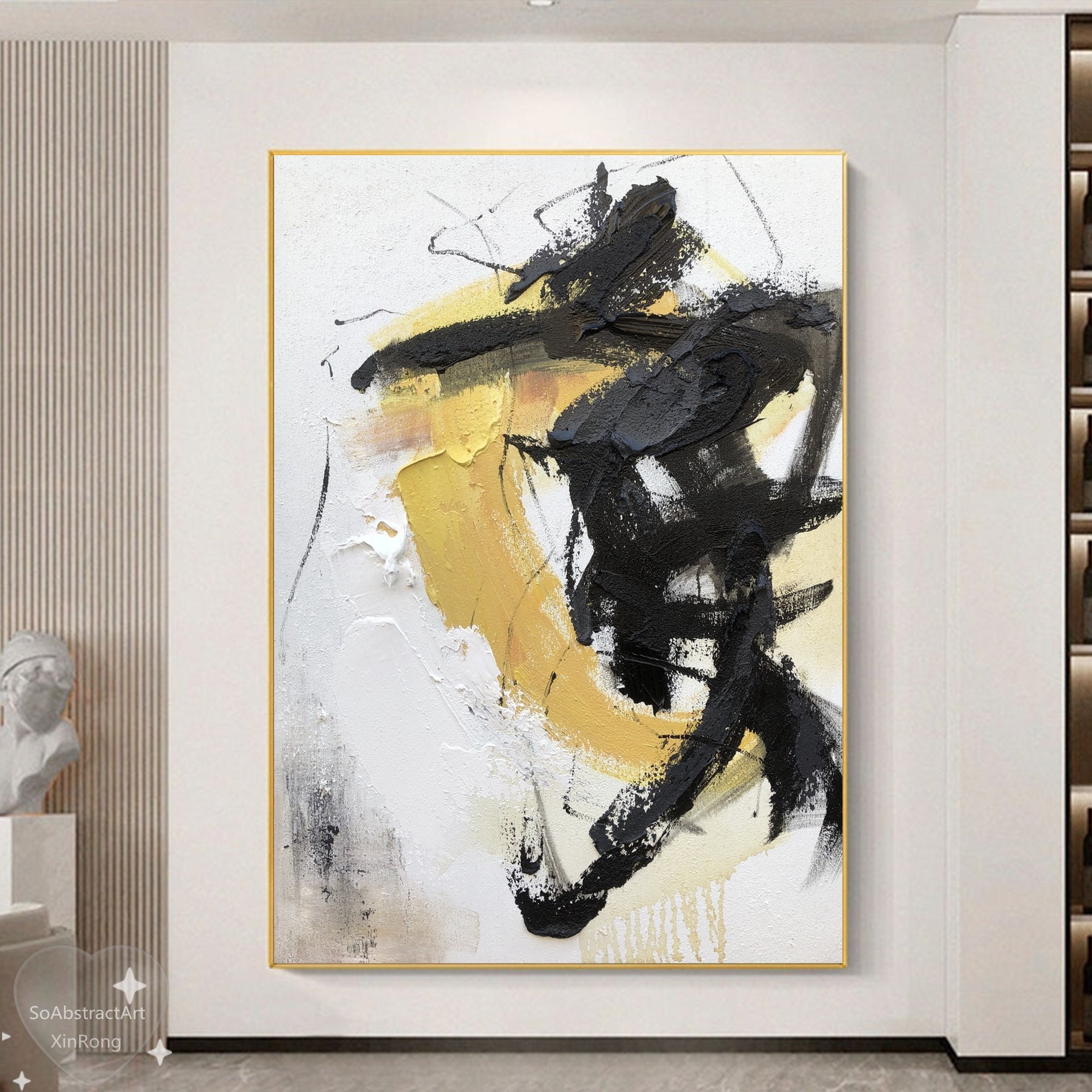 Temporary View,Giclee Print,Gold Black Abstract Painting,Large Abstract  Painting,Colorful Black Print,Black Print,black Abstract painting Art Board  Print for Sale by AndradaArt