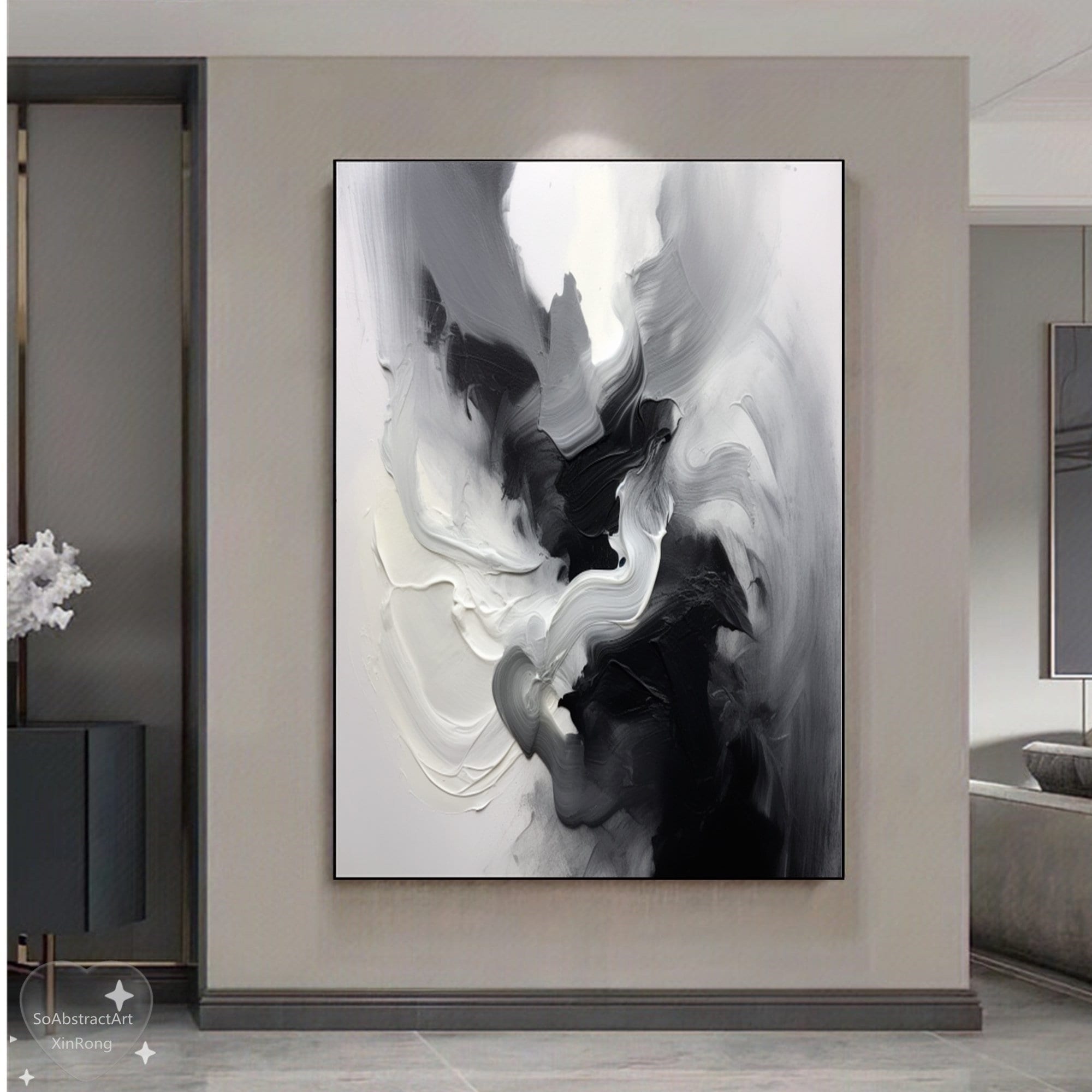 Oversized Black and White Abstract Oil Painting Extra Large Canvas Art ...