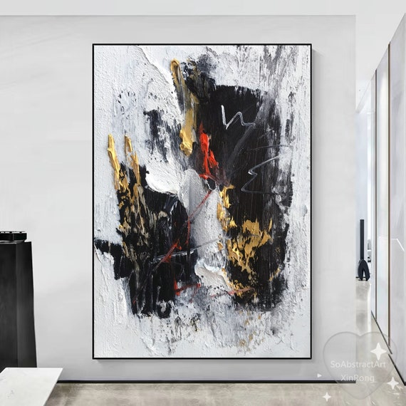 Large Black and White Abstract Oil Painting Black and White Etsy