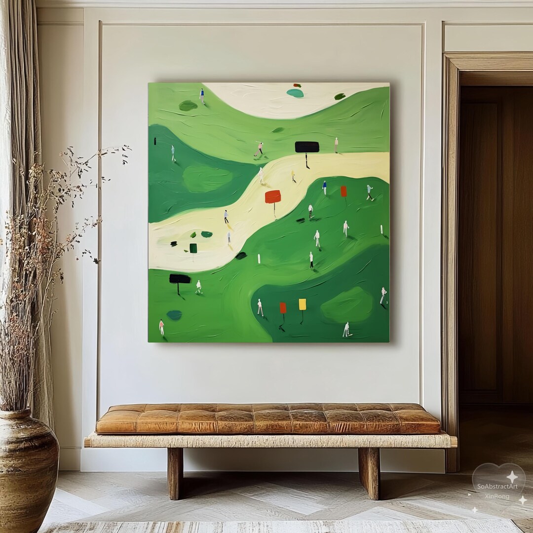 Textured Green Mountain Wall Art Modern Impasto Landscape Golf Oil ...