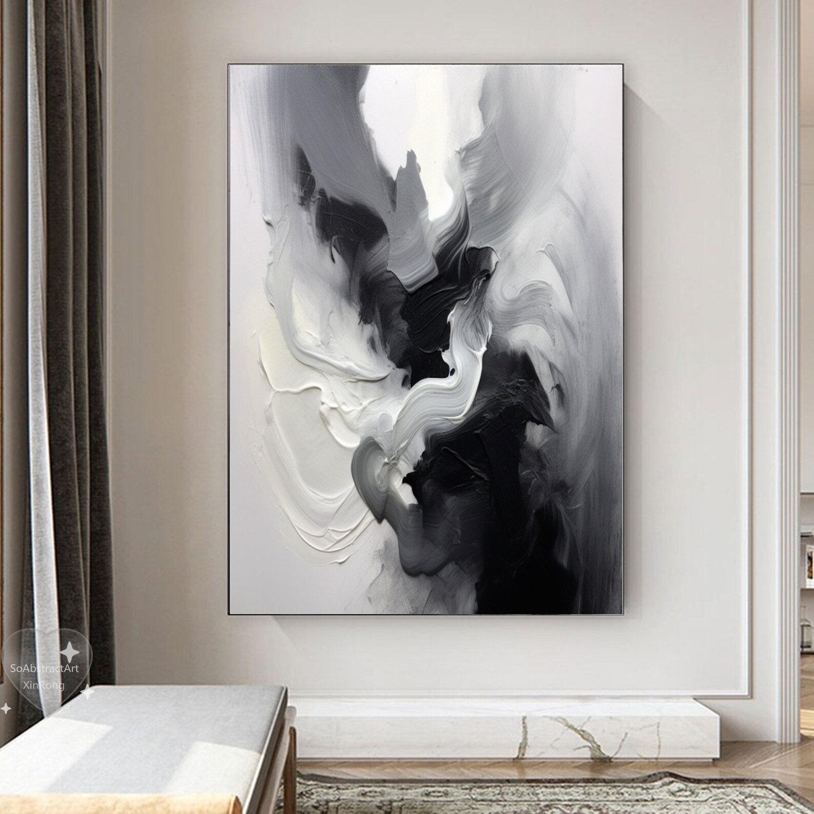 Oversized Black and White Abstract Oil Painting Extra Large Canvas Art ...