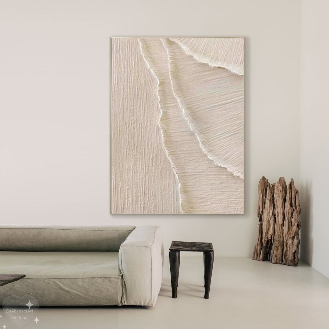 Large Beige Plaster Wall Art Beige 3D Texture Painting Modern ...