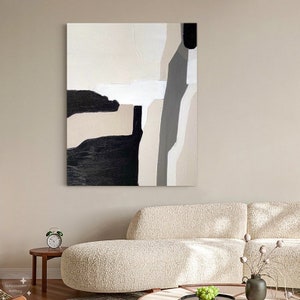 Modern Beige and Black Abstract Texture Wall Art Large Gray Minimalist ...