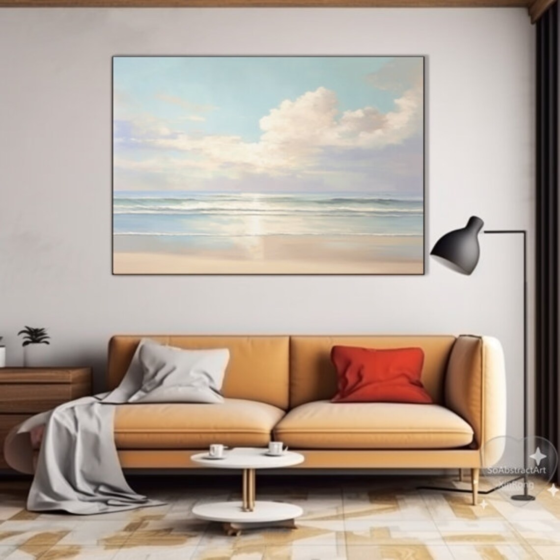 KADING Abstrakte Malerei Sonnenaufgang Meereslandschaft Leinwanddruck Wohnzimmerdekoration Innenrahmen