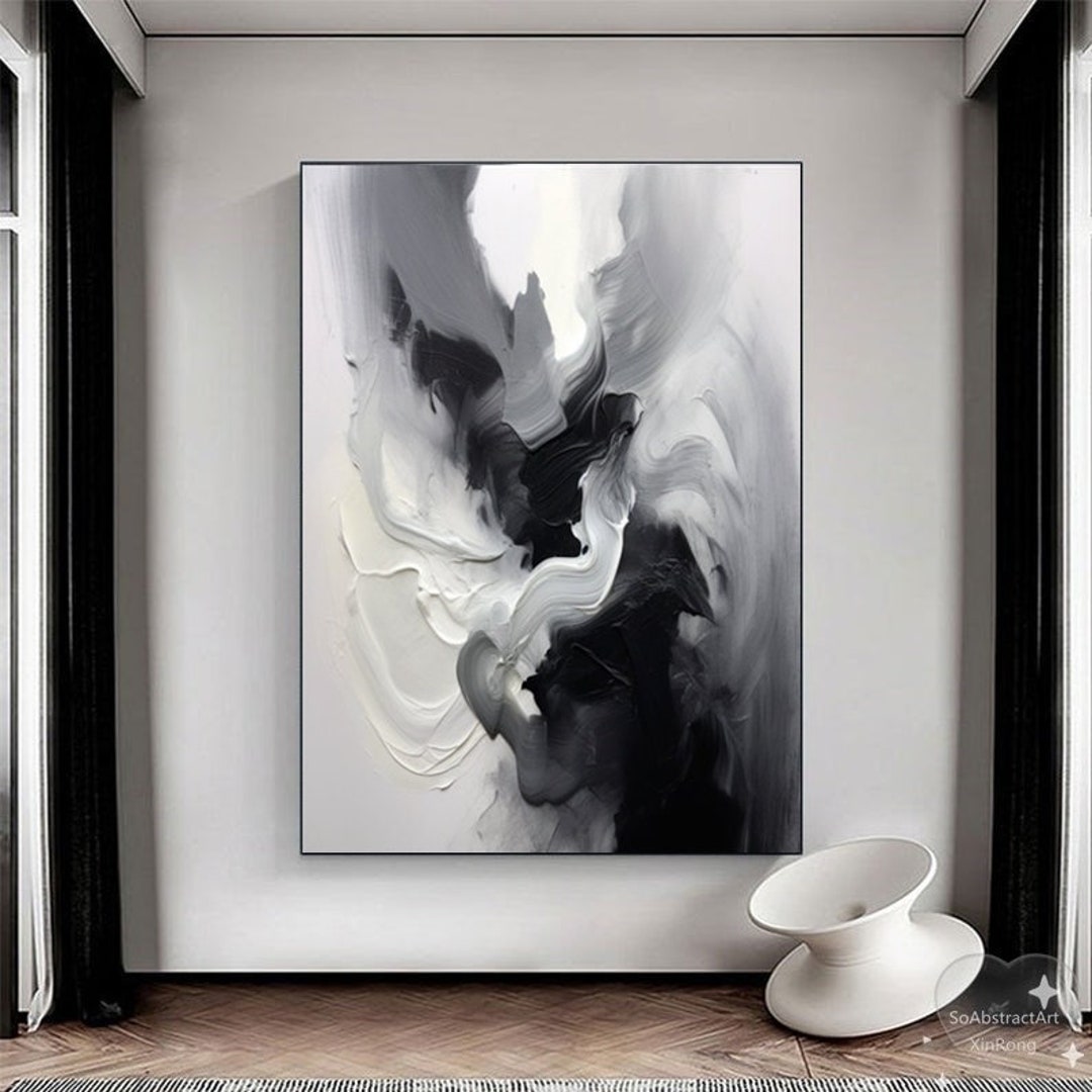 Oversized Black and White Abstract Oil Painting Extra Large Canvas Art ...