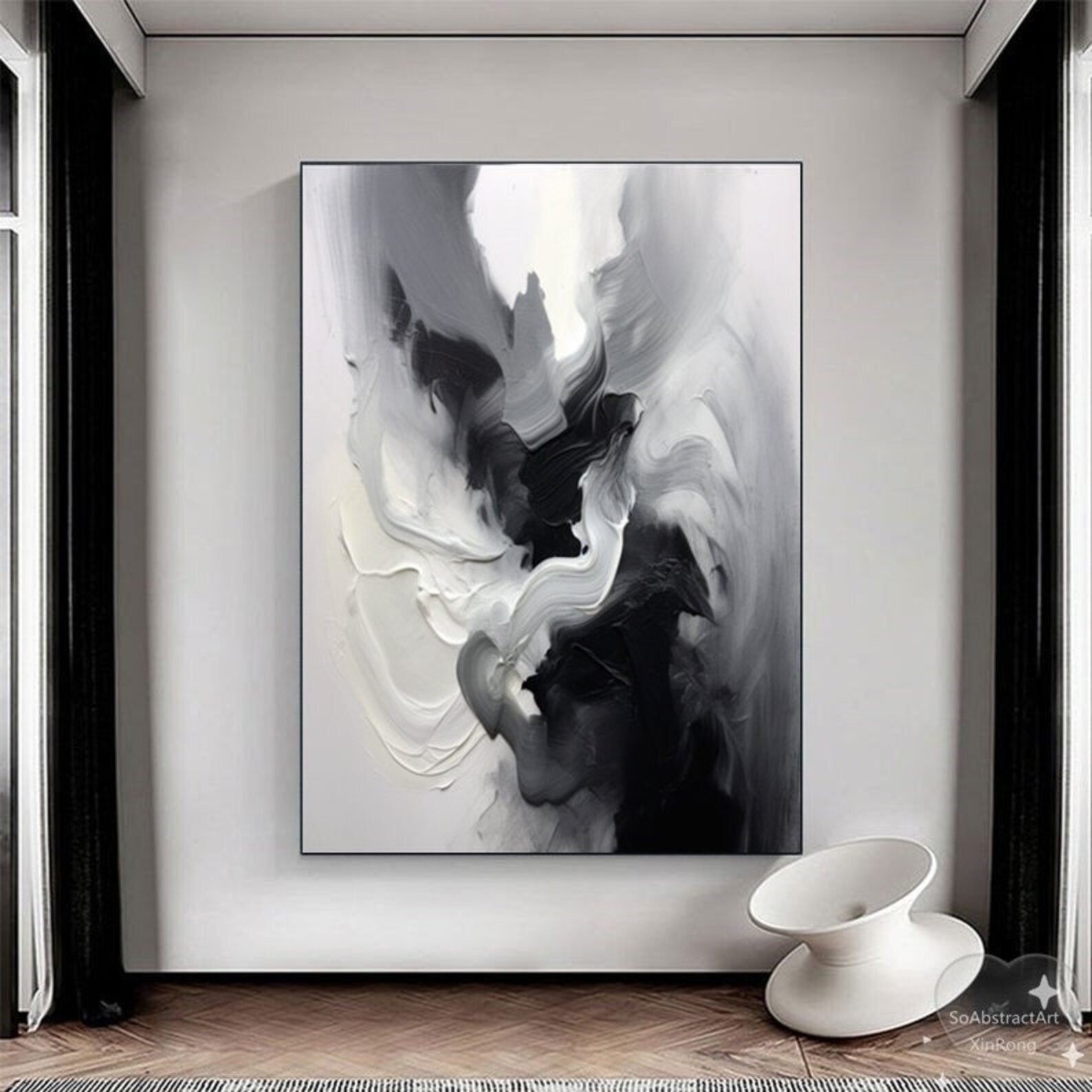 Oversized Black and White Abstract Oil Painting Extra Large Canvas Art ...