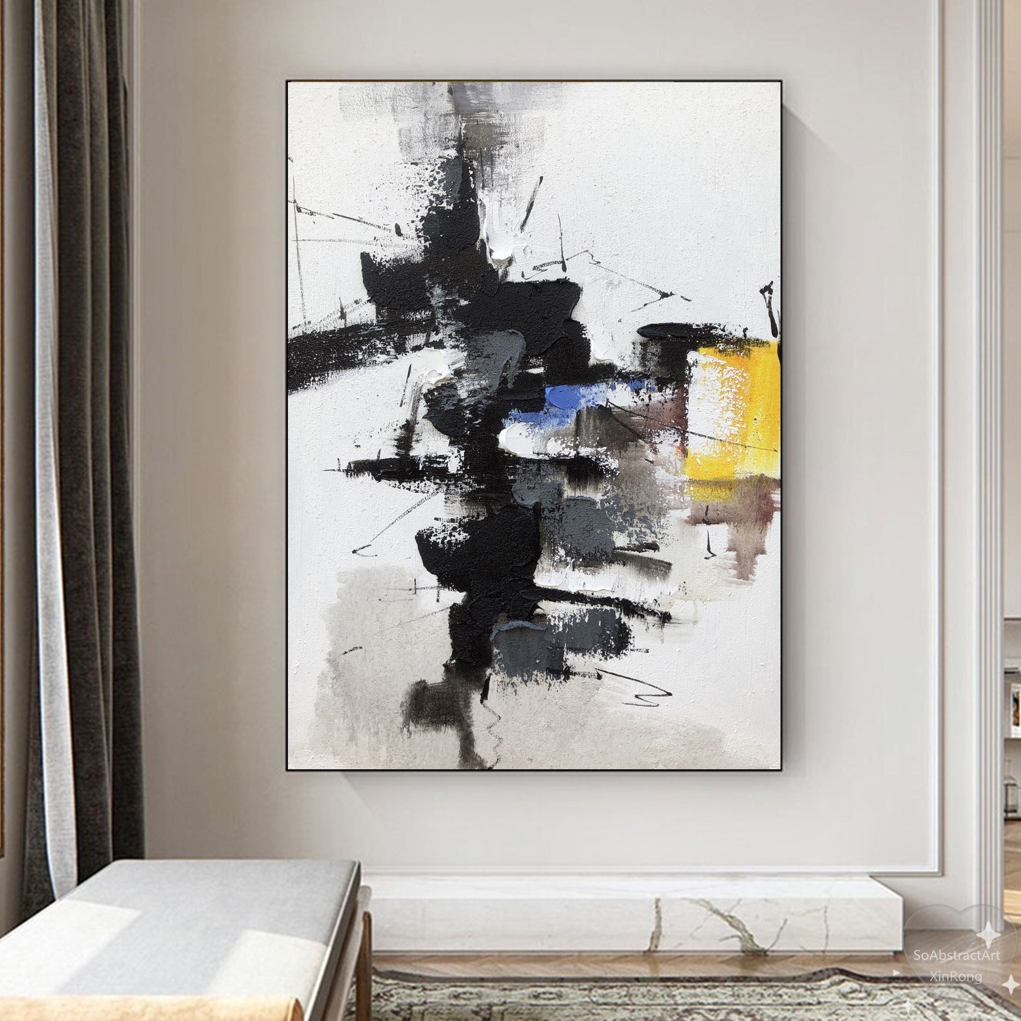 Large Black and White Texture Painting Black Abstract Painting ...