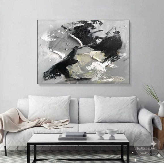 Large Gray Abstract Oil Painting Original Nordic Extra Large Etsy