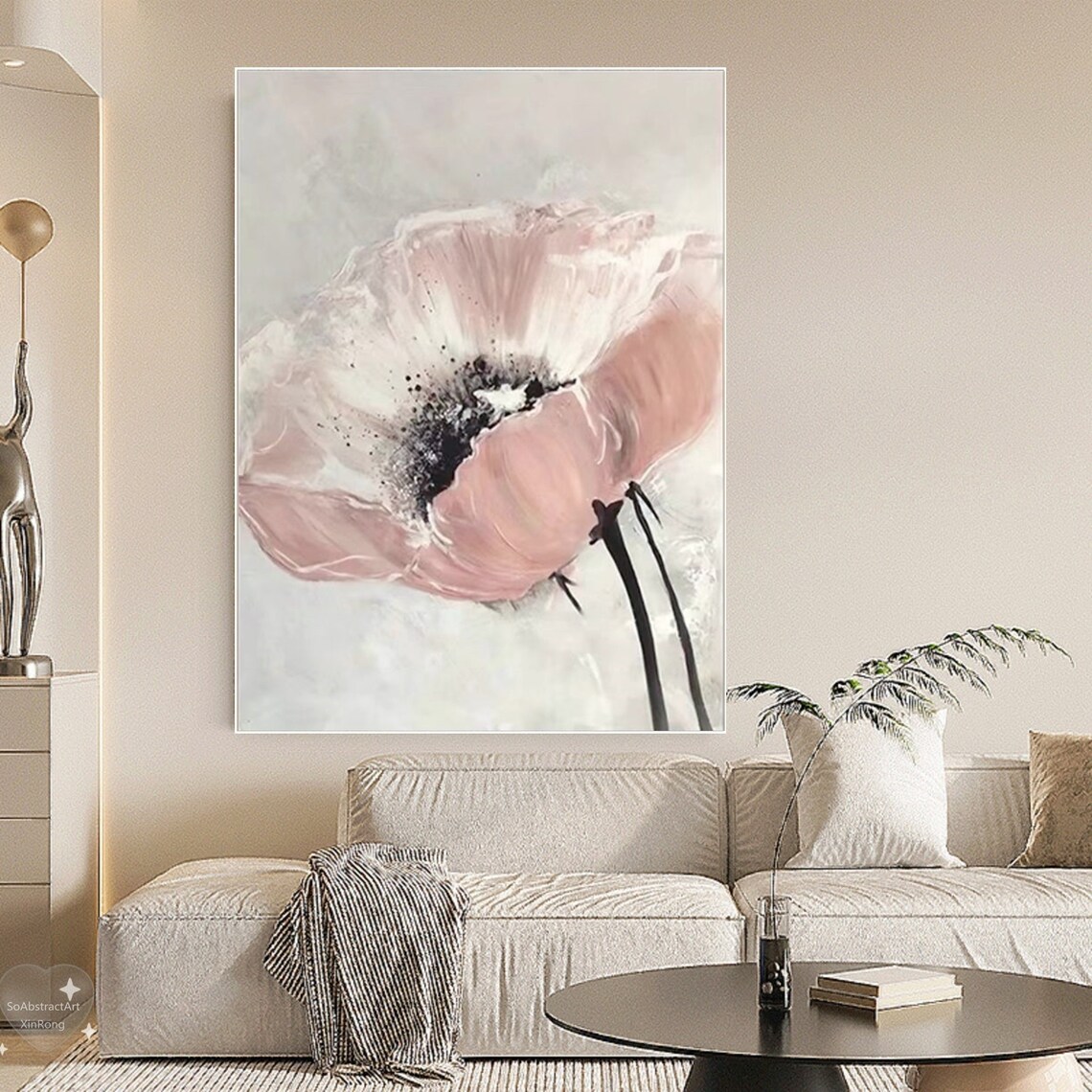 Large Pink Flower Oil Painting on Canvas Original Flowers Wall Art ...