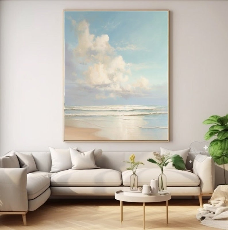 Sea Canvas Oil Painting Sea Wave Acrylic Art Blue Sky and Cloud Wall ...