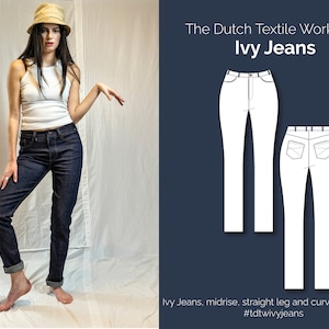 Ivy Jeans Mid-Rise PDF Sewing Pattern. Sizes UK 6-18 /EU 34-46. Digital downloadable pattern.