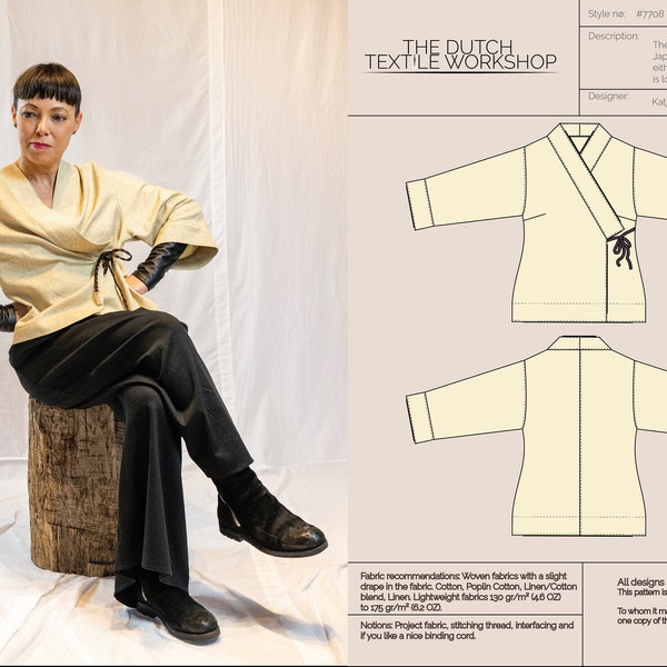 The Blossom Blazer Wrap jacket Pdf Sewing pattern Sizes  s/m  and l/xl. Digital downloadable pattern.
