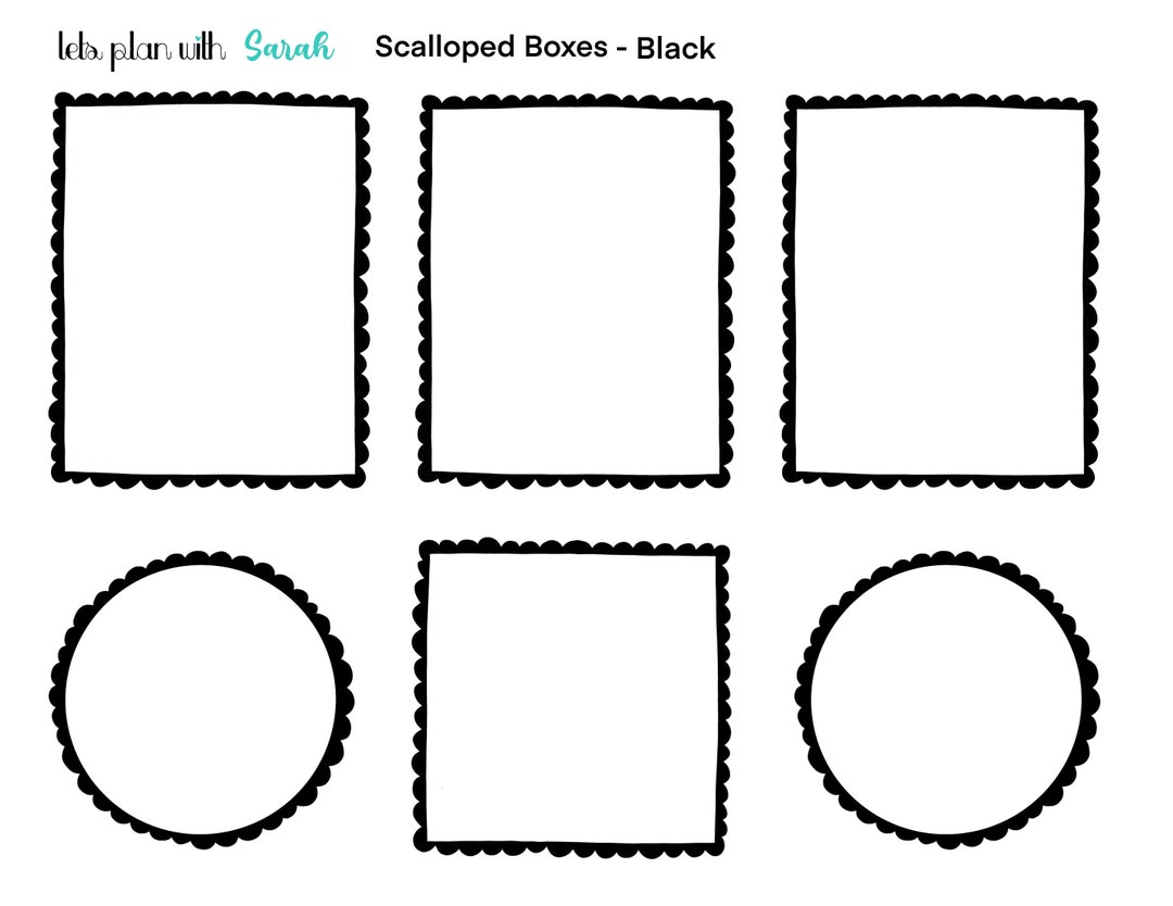SCALLOPED BOXES BLACK Printable Functional Stickers for Planners