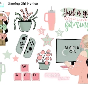 GAMING GIRL MONICA Printable Stickers for Planners, scrapbooks and Bullet journal downloads