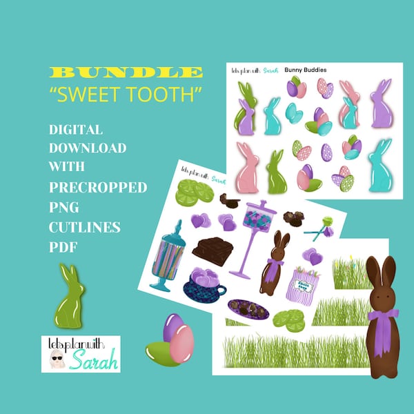 SWEET TOOTH BUNDLE Printable Easter or candylover stickers for journals, planners, scrapbooks, card making, memory keeping etc