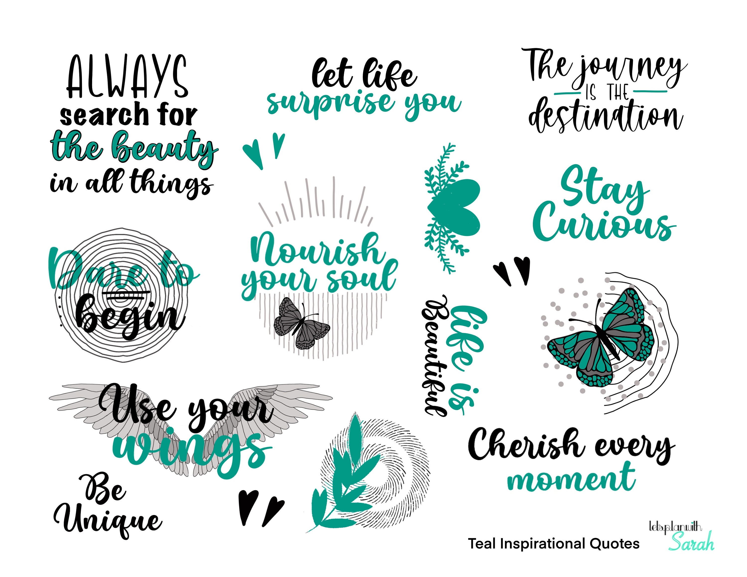 Blue & Green Christian Quotes Planner Stickers & Cut Lines