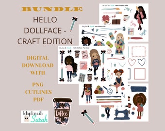 HELLO DOLLFACE CRAFT Edition Bundle Lot d'autocollants imprimables pour les planificateurs, les journaux, la conservation de la mémoire, la fabrication de cartes, la réservation de ferraille, etc.