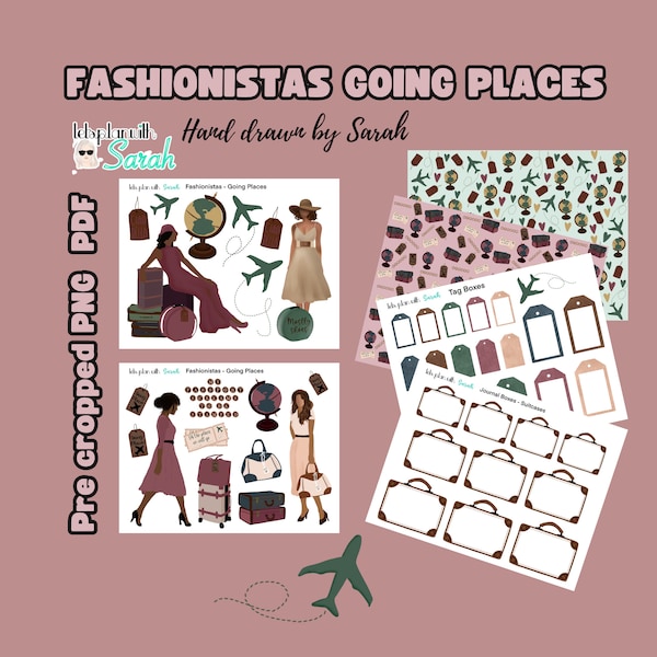 FASHIONISTAS GOING PLACES Printable stickers for travel journals, planners, scrapbooks, memory keepers etc.
