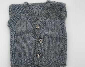Hand Knitted Gray Baby Boy Sweater, Cute Gray Baby Boy Vest