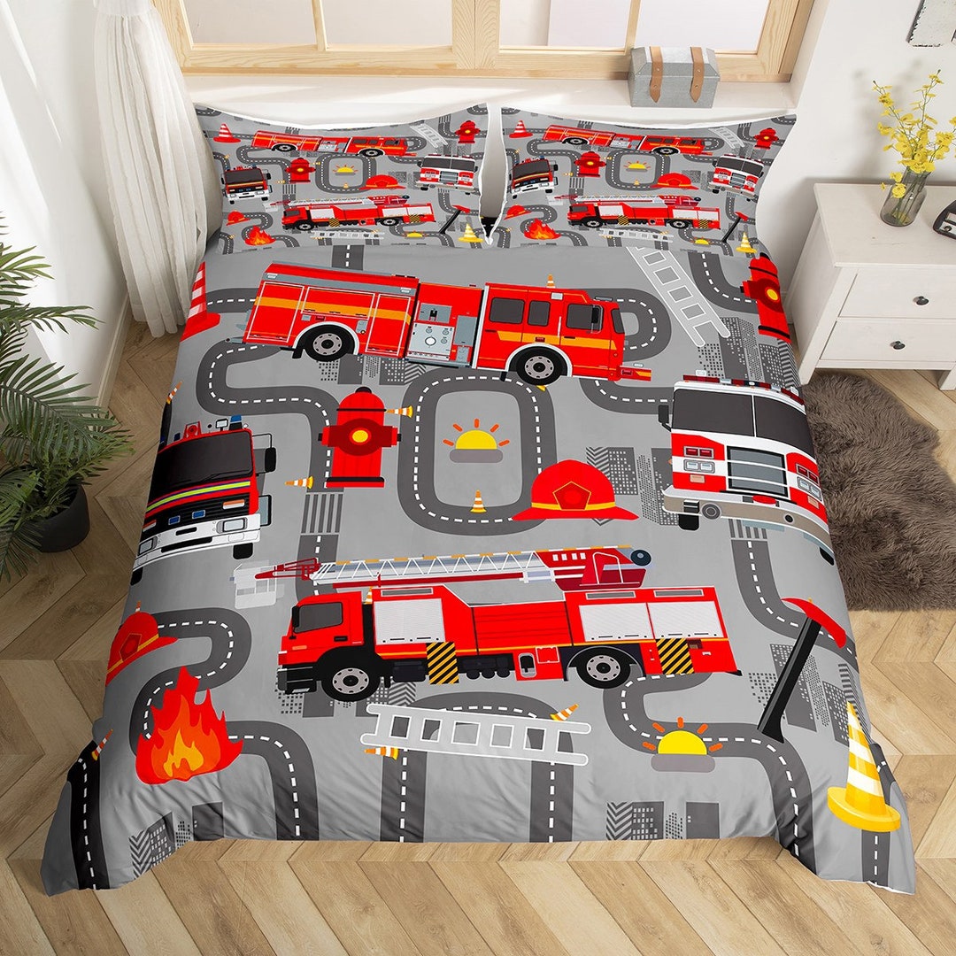 Firefighting Truck Duvet Cover Fire Engine Equipment Flame Etsy