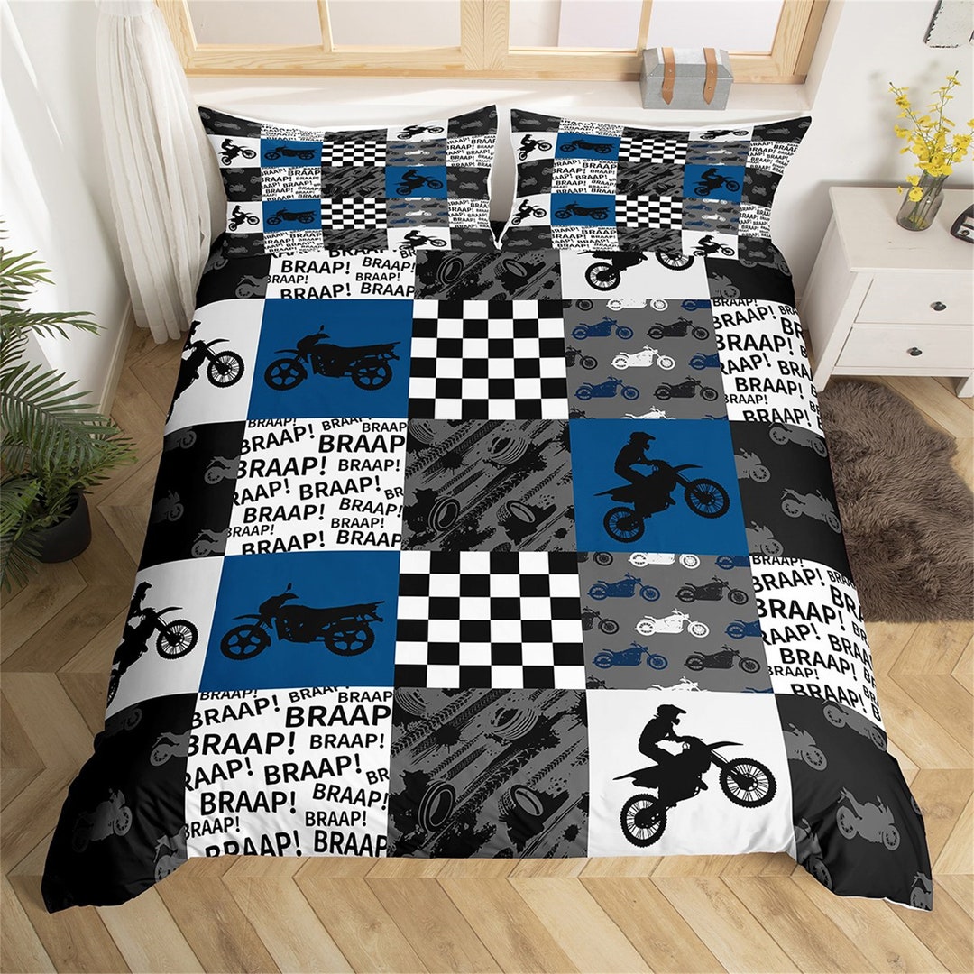 Handmade Motorcycle Duvet Cover Geometric Plaid Blue Black Etsy Australia