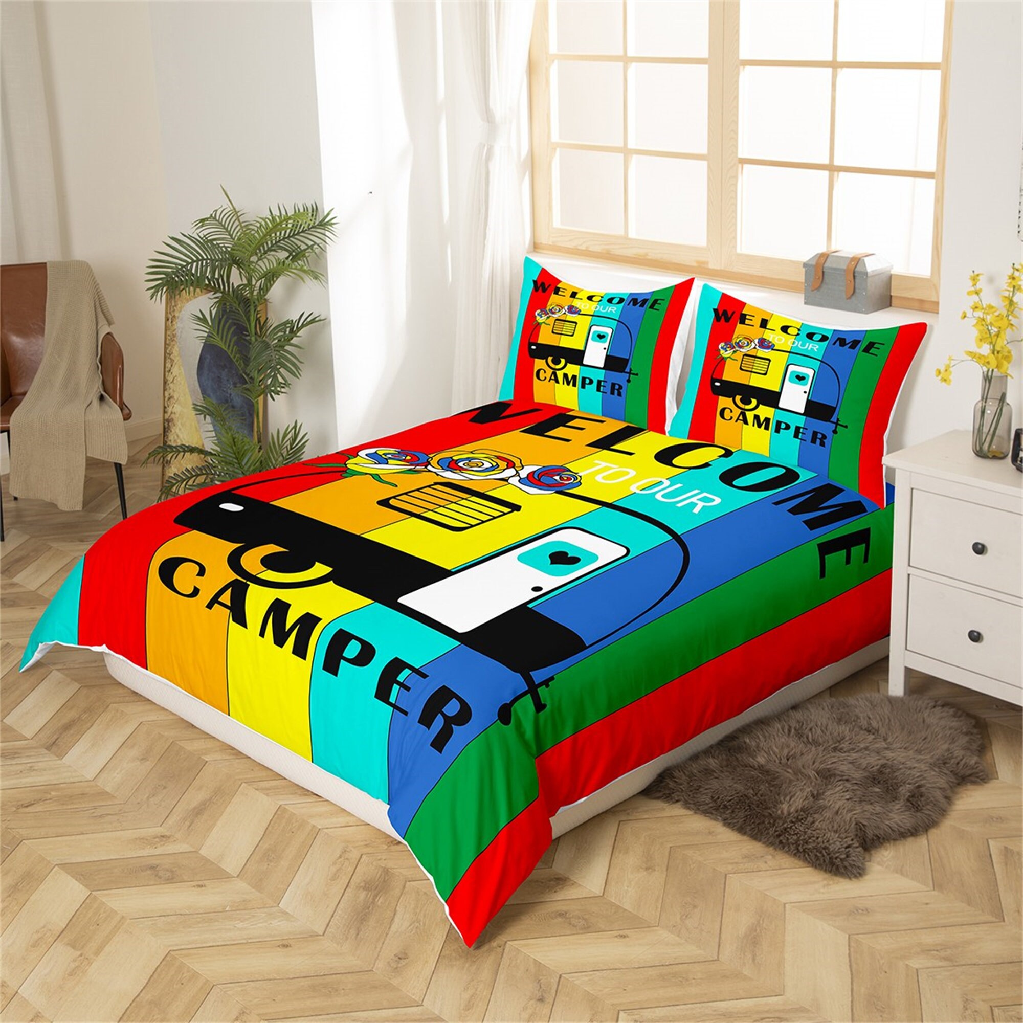 Happy Camping Duvet Cover, Camper Travel Trailer Bedding Set