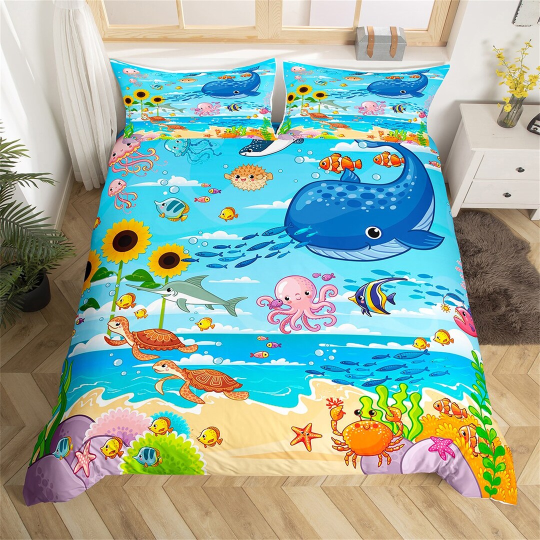 Marine Life Ocean Animal Duvet Cover Undersea Whale Octopus Etsy