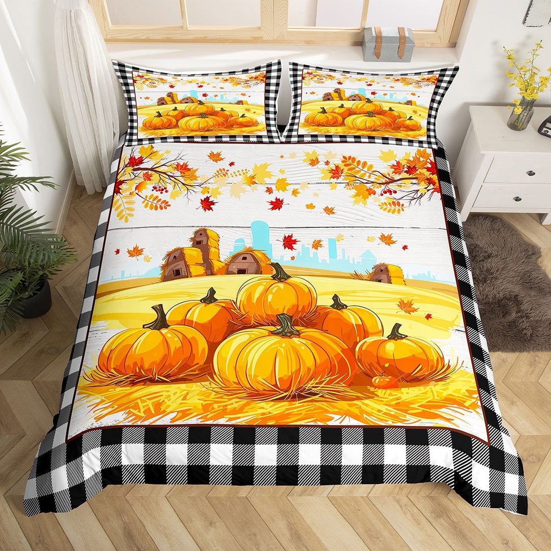 Watercolor Pumpkin Duvet Cover Harvest Autumn Botanical Maple - Etsy