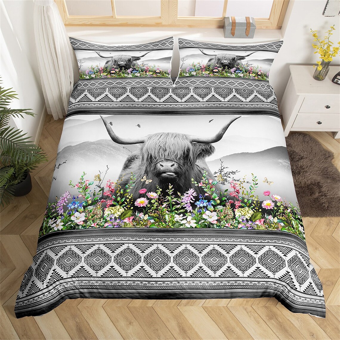 Highland Cattle Duvet Cover Rustic Farm Animal Black Gray Etsy
