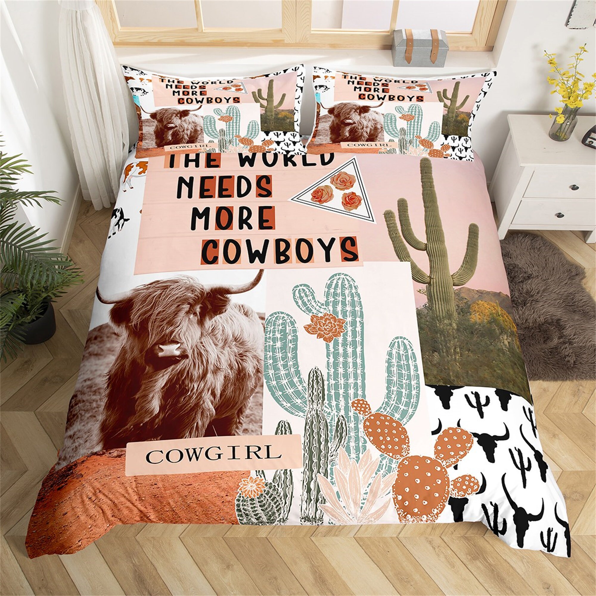 Western Cowboy Duvet Cover Highland Cattle Desert Cactus Bull - Etsy