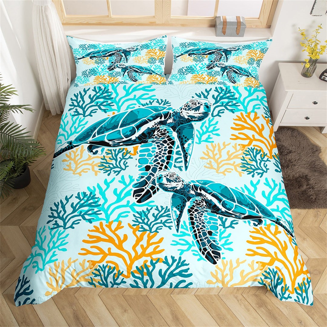 Watercolor Sea Turtle Bedding Set Ocean Animal Undersea Coral Etsy