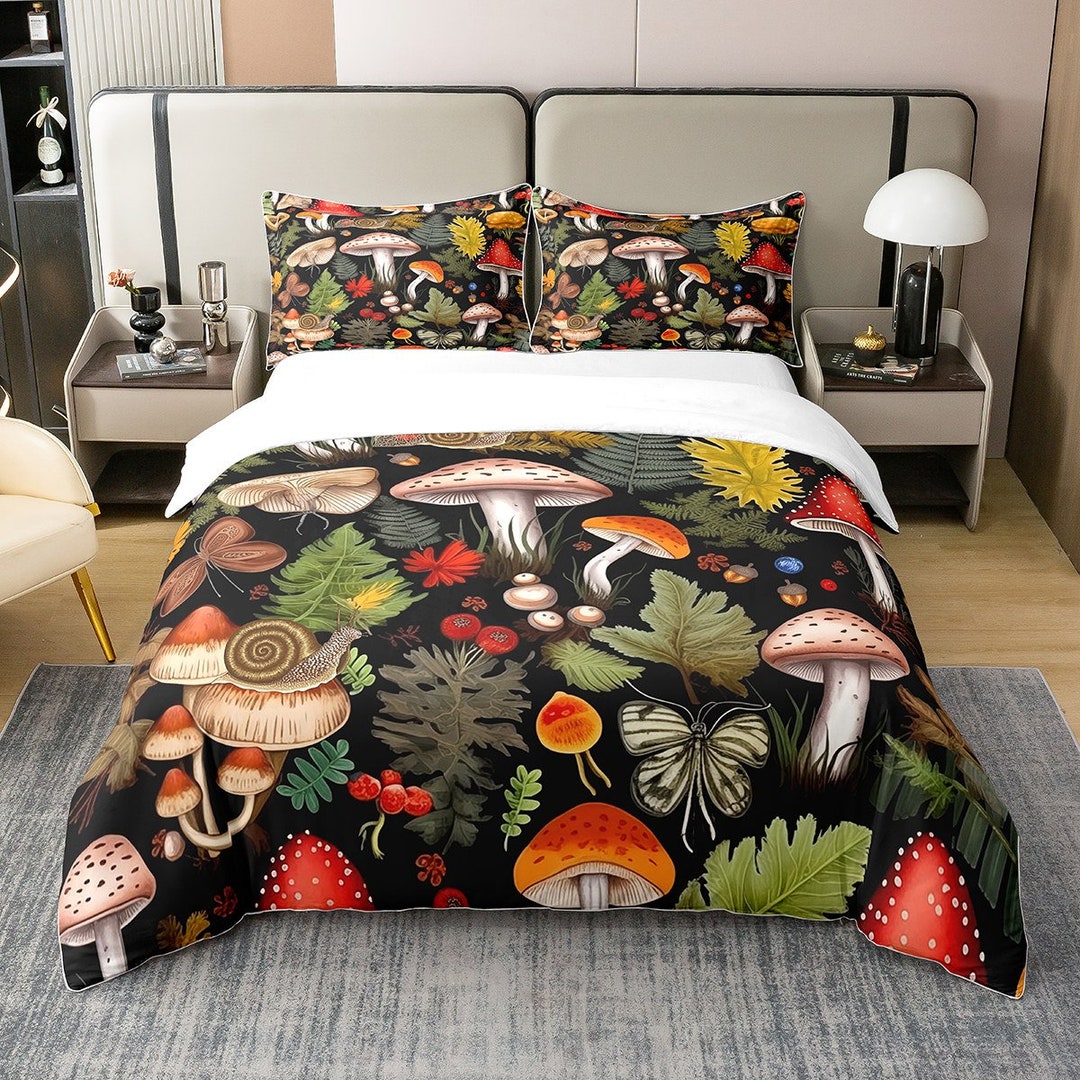 Wild Mushroom 100 Cotton Duvet Cover Nature Botanical Leaves Etsy