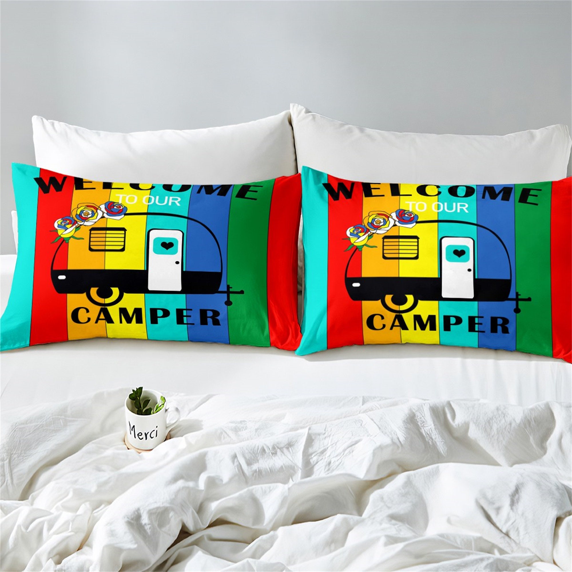Happy Camping Duvet Cover, Camper Travel Trailer Bedding Set