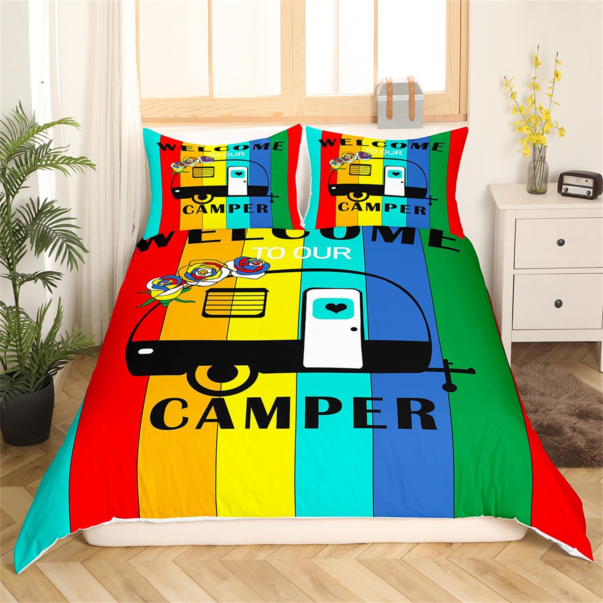 Happy Camping Duvet Cover, Camper Travel Trailer Bedding Set