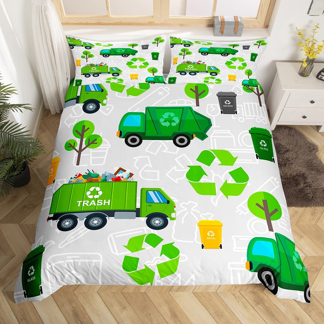Garbage Truck Duvet Cover Rubbish Bin Trash Recycling Sign Etsy