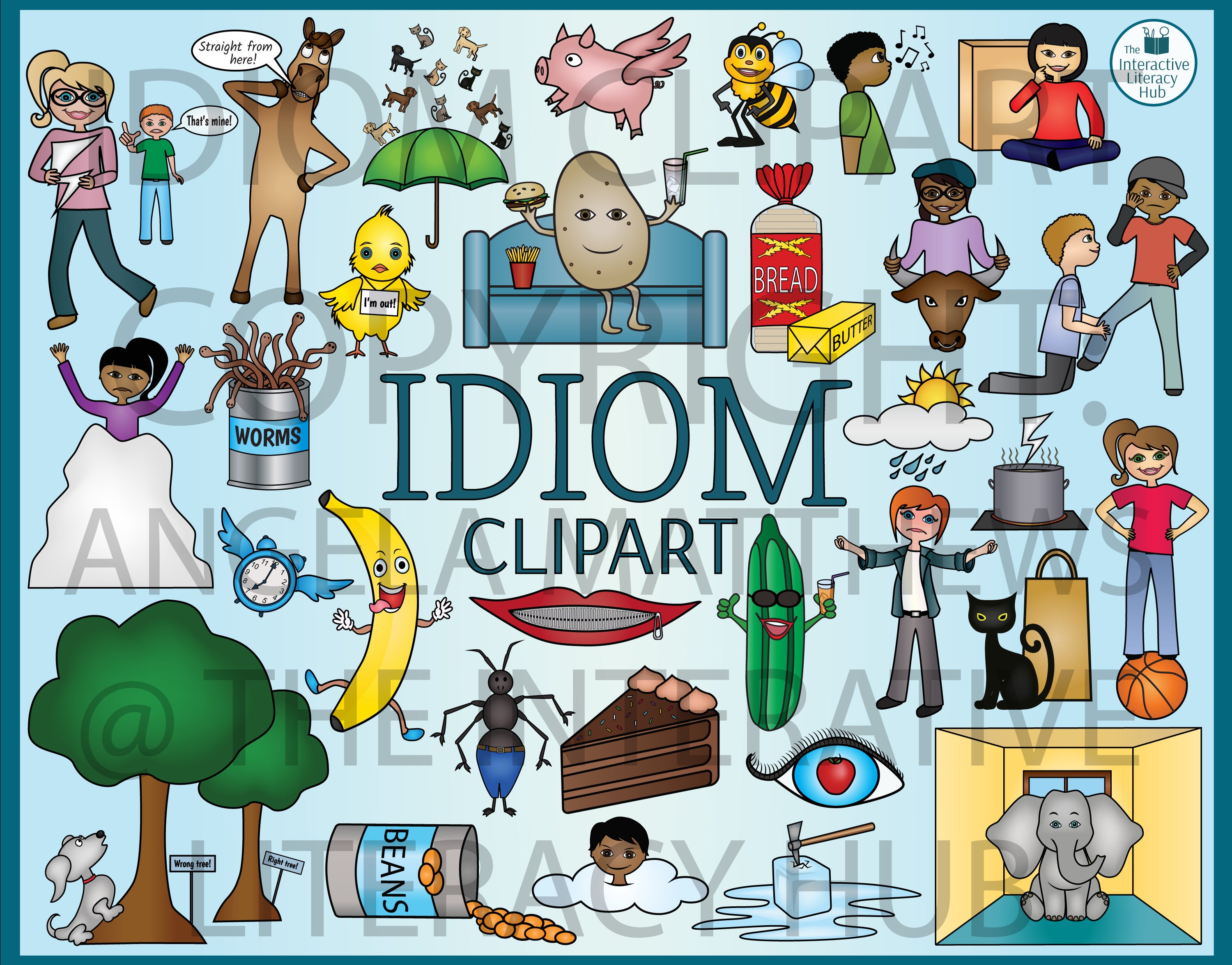 Idiom Clipart - 30 PNG Graphics of Idioms ( Black and White Versions of All  30 Images Are Included) - Etsy, image size:3000x2351
