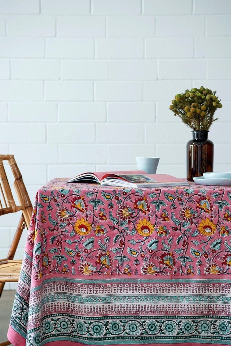 Indian Block Print Tablecloth Floral Cotton Table Cover - Etsy