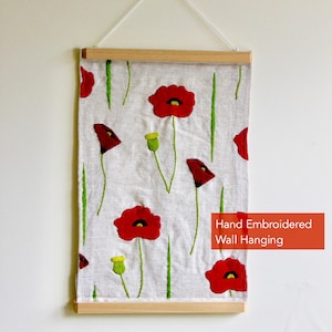 A3 Embroidered Poppy Wall Hanging - Handmade in the Uk