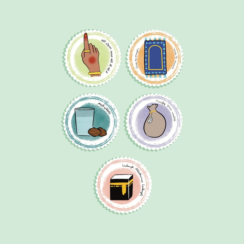 Pack of 5 Pillars of Islam Stickers Journal Stickers Hijabi Stickers
