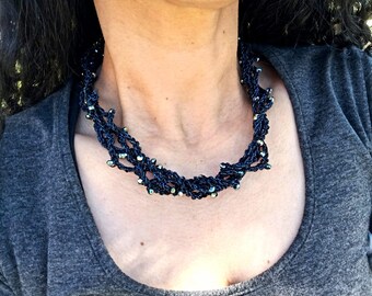 Sparkling Beaded Crochet Necklace - Multi-strand Necklace - Beaded Necklace - Choker Necklace - Elegant Ceremony Necklace