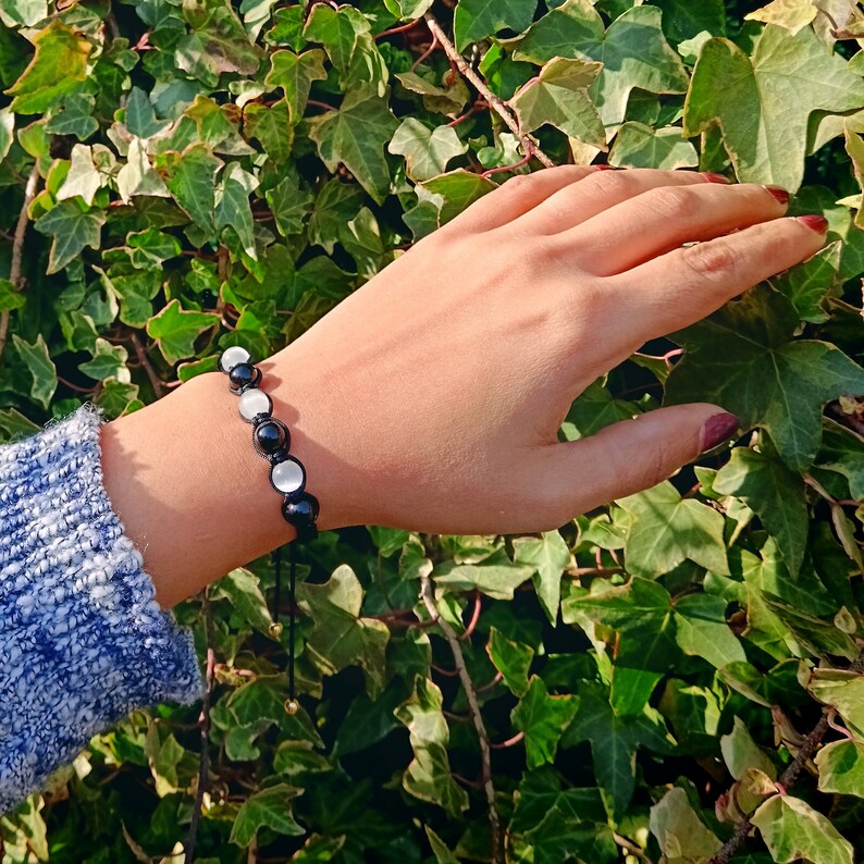 Bracelet Brésilien Perles D'onyx Et Macramé Coton Orange - Style Chakra, Neuf Avec étiquettes