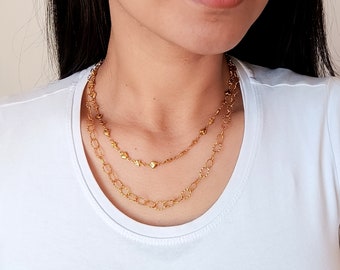 collier femme double couche en acier doré, collier acier, collier moderne, or, cadeau copine, collier minimaliste, cadeau pour elle