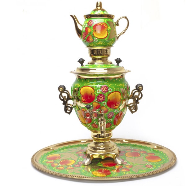 Pommes Bouilloire électrique Samovar peinte à la main avec théière et plateau