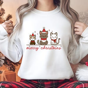 Merry Christmas Cute Kitten Sweatshirt | Christmas Cat Sweater | Festive Holiday Sweatshirt | Cozy Christmas Apparel | Cute Xmas Sweatshirt