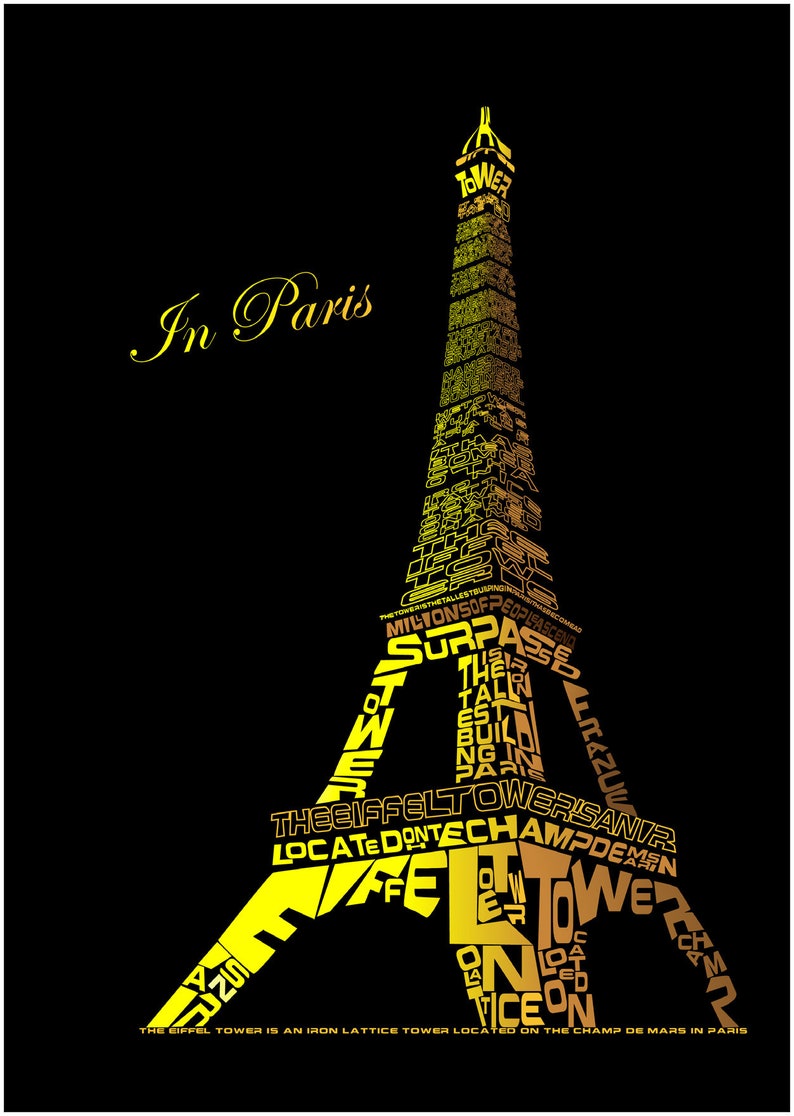 Eiffel Tower Paris Text Typography Large Large CANVAS Art - Etsy